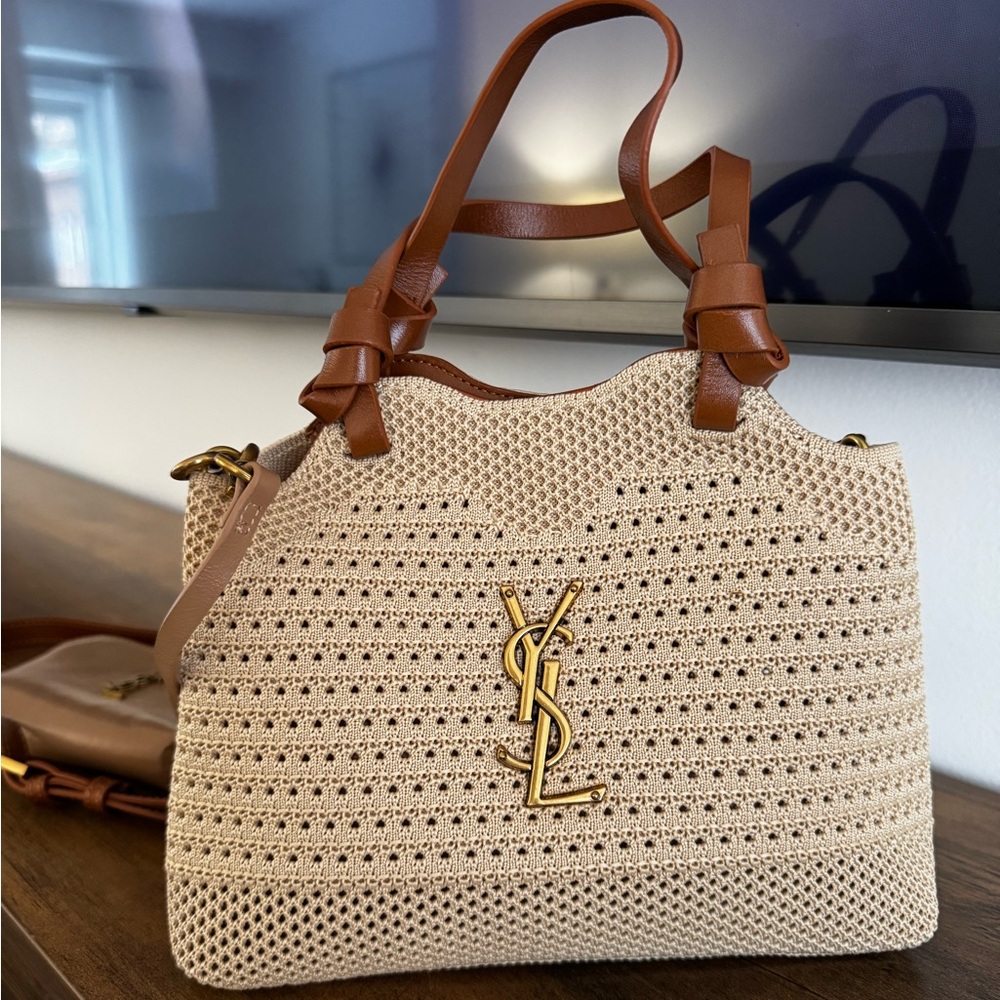 Tan and Brown Crochet Shoulder Bag